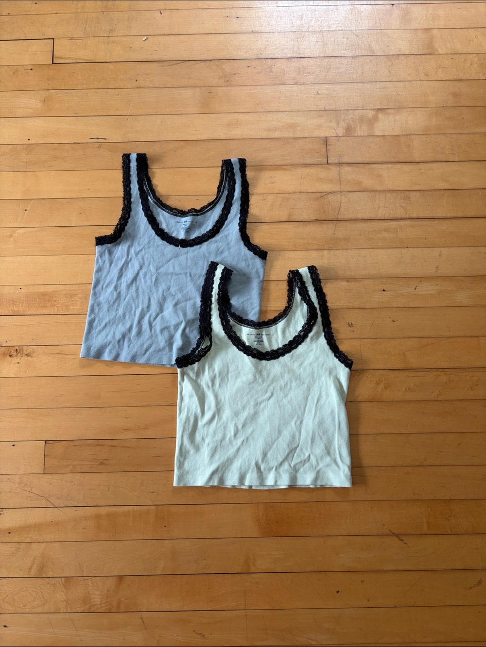 Brandy Melville Blue & Light Green Lace-Trim Tank Tops